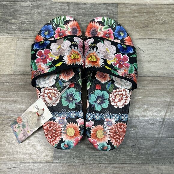 Johnny Was Evening Palace Slide Women's 10 Black Floral Flip Flop Shoe NWT - Picture 6 of 8